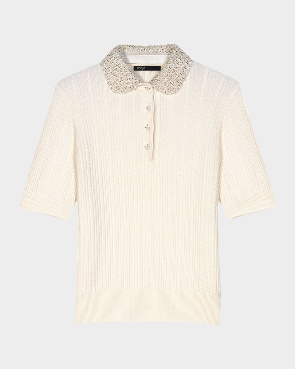Minia Cable-Knit Polo Sweater